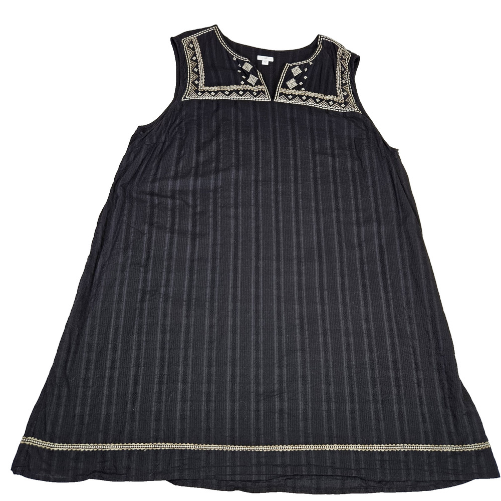 J.Jill Cotton Shift Dress 4X Embroidered Resortwear Black Quiet Luxury Beach - Picture 16 of 16